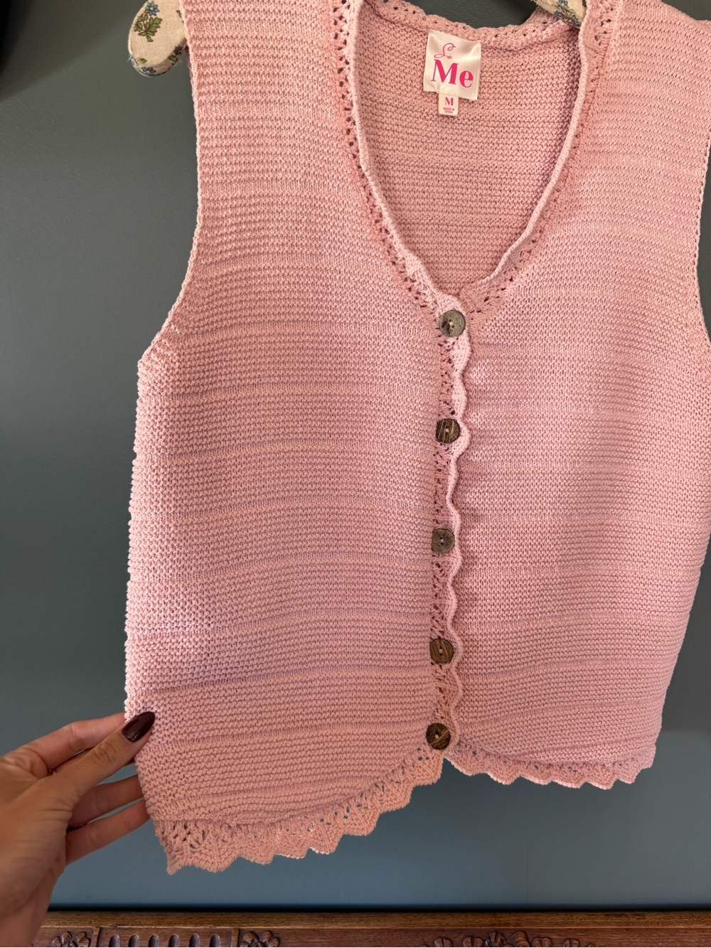 Vintage 90s knit Sweater Vest Pink Cottagecore sz medium